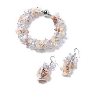 Natural Shell and Clear Beads Earrings and Bracelet Set